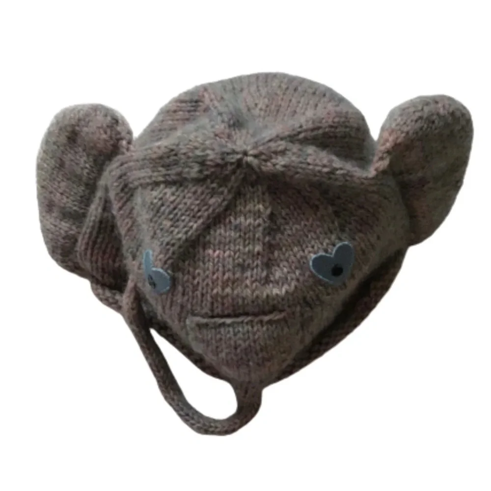 Elephant Hat Handmade Knit Youth Tan OS